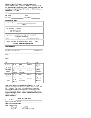 Transcript Request Form Oak Lawn Community High School