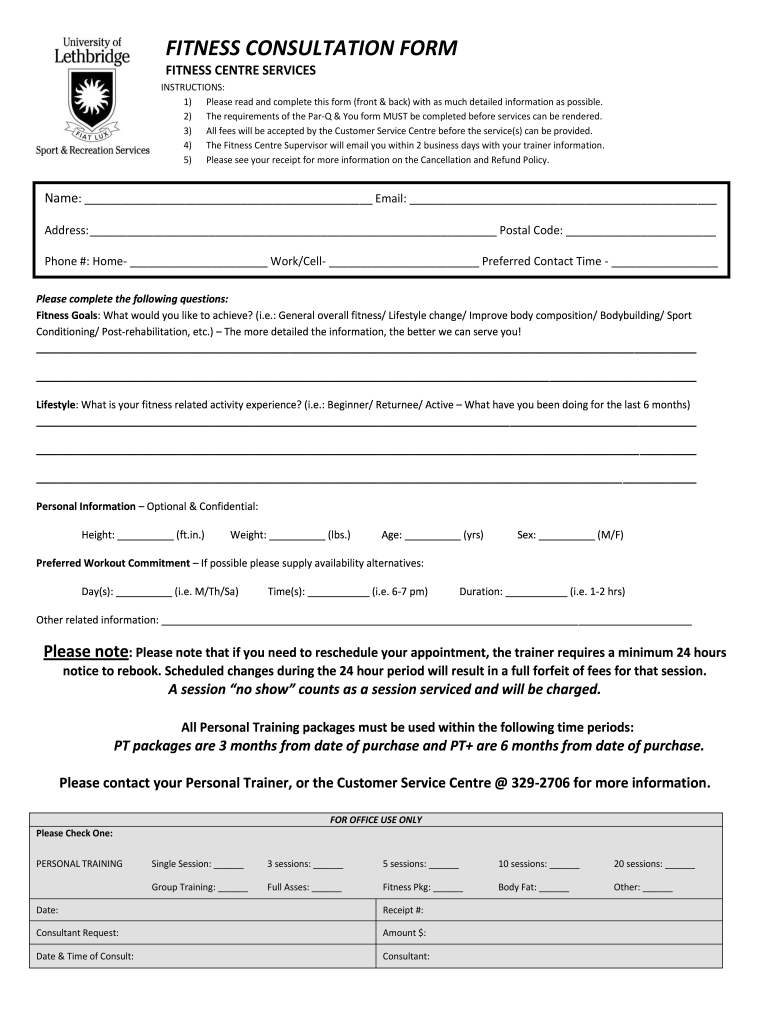 Fitness Consultation Template  Form