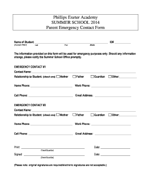 Parent Emergency Contact Form