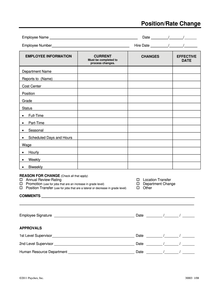 PositionRate Change  Paychex  Form