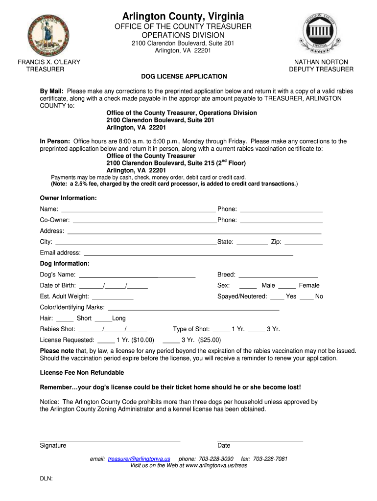 Arlington County Dog License  Form