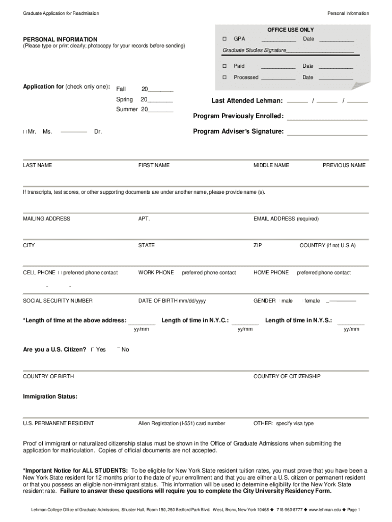 Lehman Readmission  Form