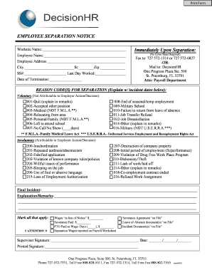 EMPLOYEE SEPARATION NOTICE Immediately Bb DecisionHR  Form