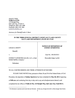  Notice of Deposition Form Utah Federal District Court 2013-2024