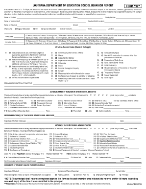 Louisiana Department of Education School Behavior Report Form