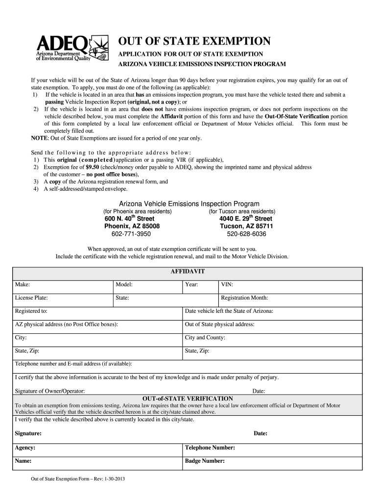  Out of State Exemption 2013