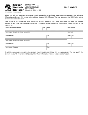 Az Sold Notice  Form