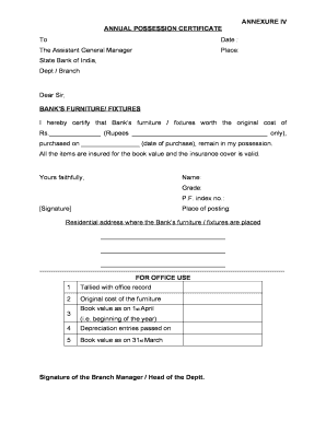 Possession Certificate PDF  Form