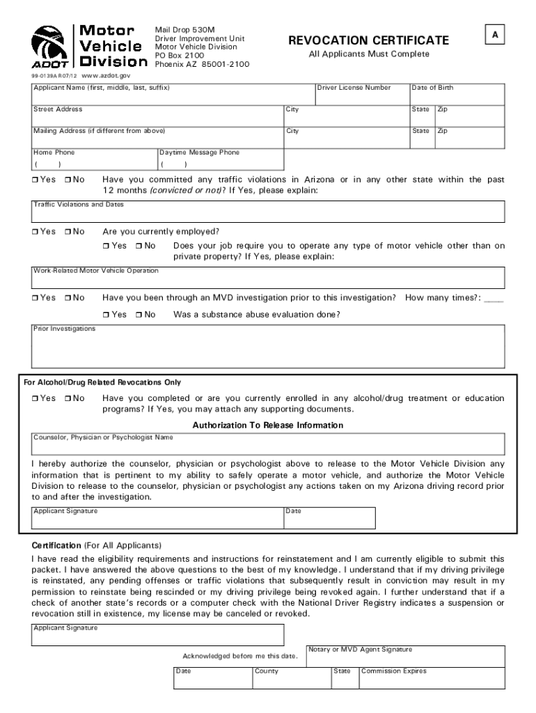 Revocation Investigation Packet Arizona Department of Azdot  Form