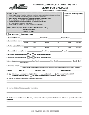 Claim for Damages Form AC Transit