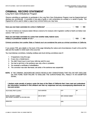 Criminal Record Statement California Department of Social Services Cdss Ca  Form