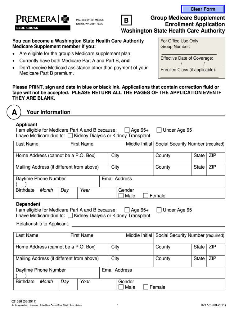 Medicare Supplement Plan F Form B  Health Care Authority  Hca Wa