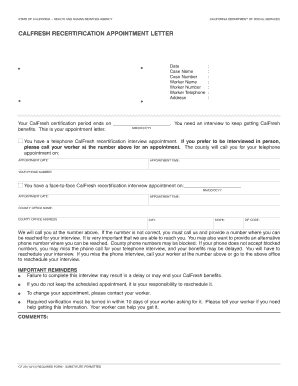 Calfresh Recertification Appointment Letter California Department of Cdss Ca  Form