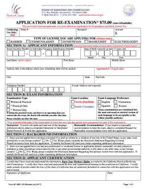  Re Examination Application California Board of Barbering and Barbercosmo Ca 2015