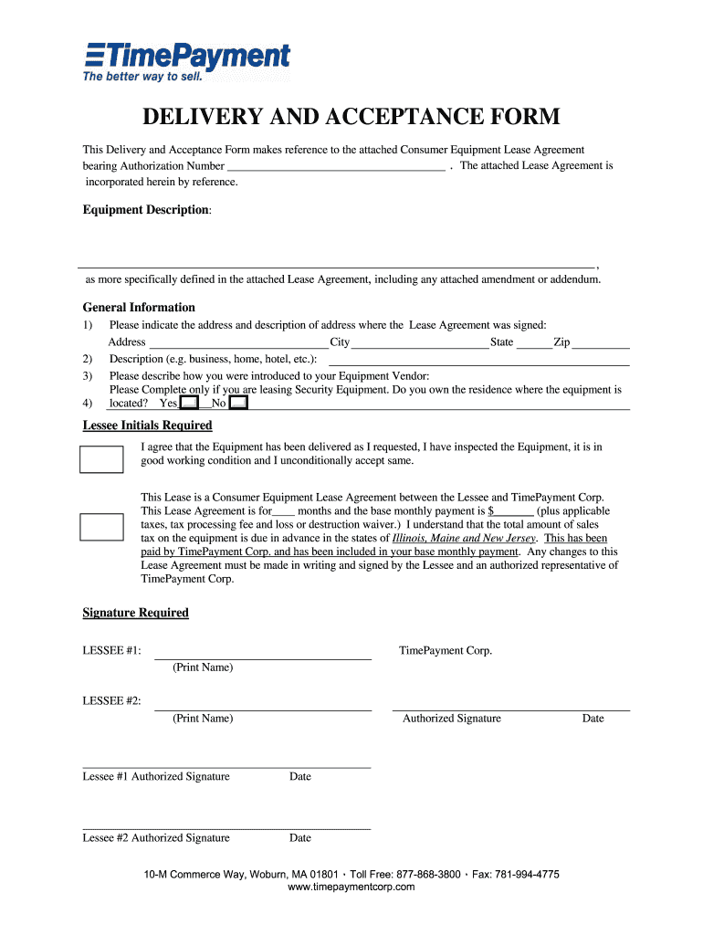 Delivery and Acceptance Form