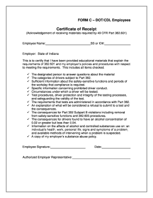 Receipt of Certificate  Form