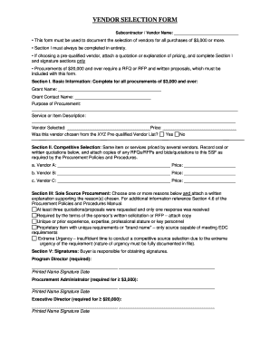 Vendor Selection Form