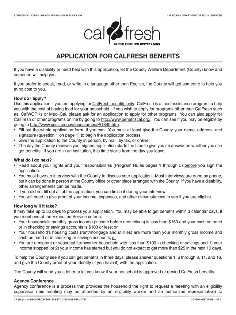  Calfresh PDF Form 2019-2024