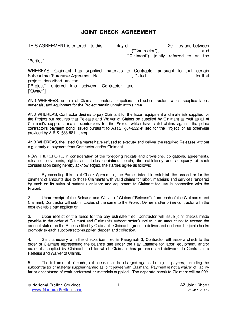 Joint Check Agreement Form