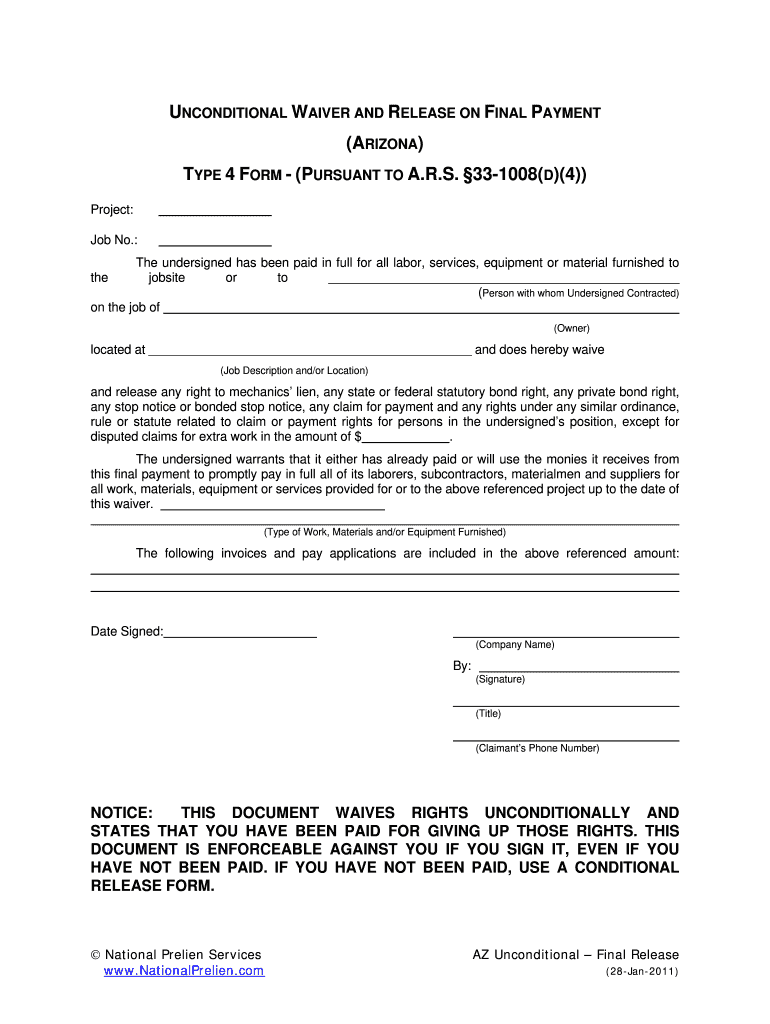  Arizona Lien Forms 2011-2024