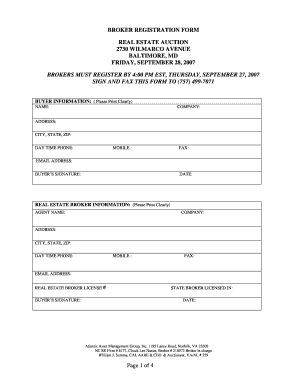 Of 4 BROKER REGISTRATION FORM REAL ESTATE AUCTION