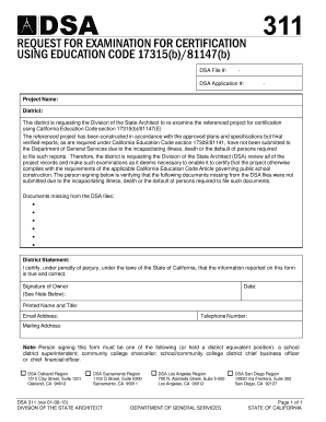 Form DSA 311 Request for Examination for State of California Documents Dgs Ca