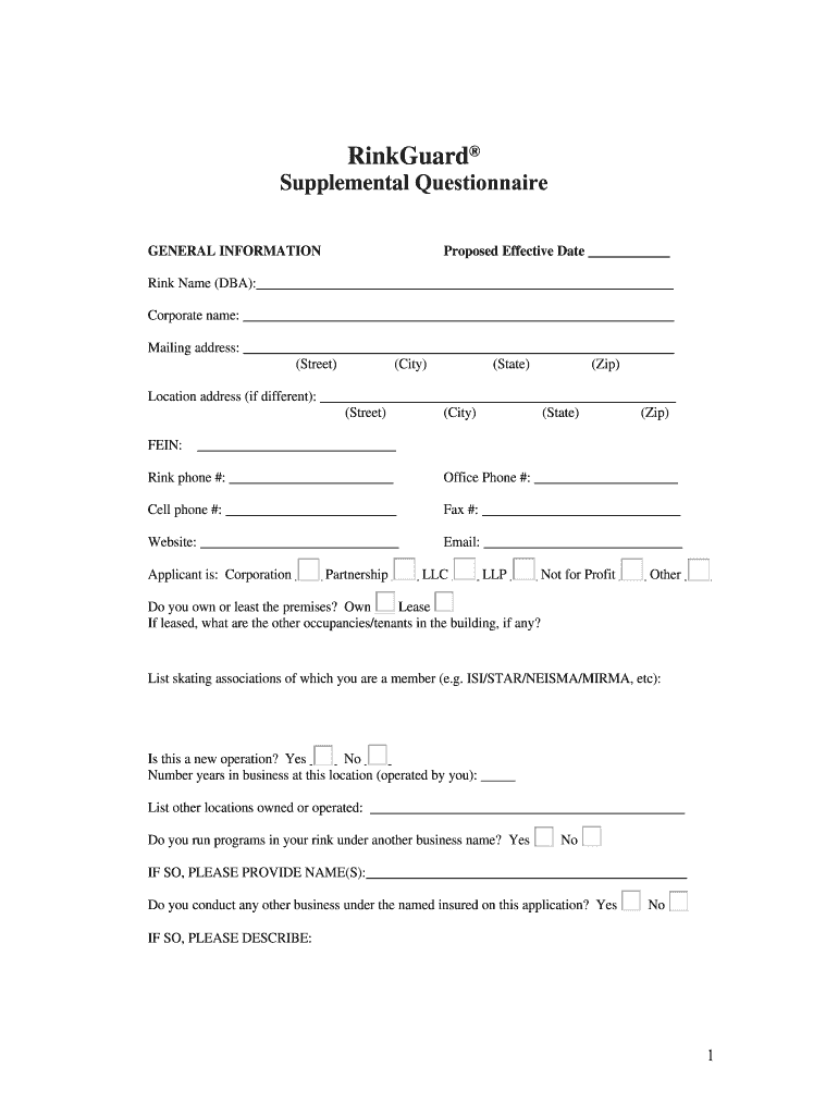 RinkGuard Supplemental Application Willis Programs  Form