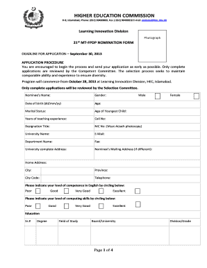 Nomination Form PDF Higher Education Commission Hec Gov