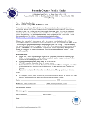 Yellow Fever Physician Letter Summit County Public Health Scphoh  Form