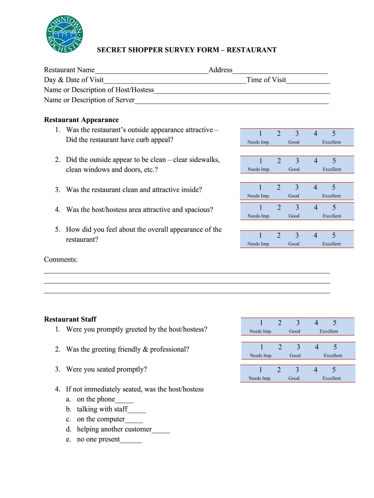 Mystery Shopper Checklist Template  Form