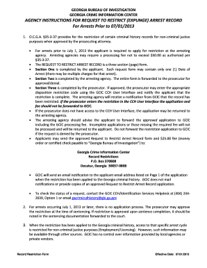 Request to Restrict Arrest Record Georgia Bureau of Investigation Gbi Georgia  Form