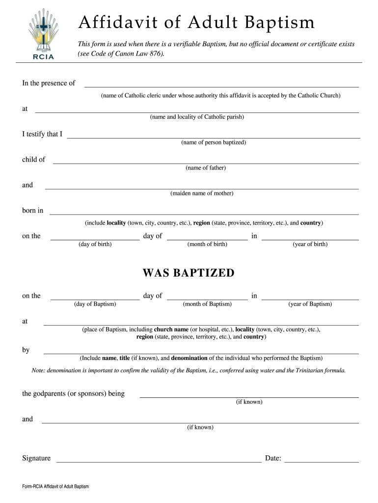 Affidavit of Baptism Form