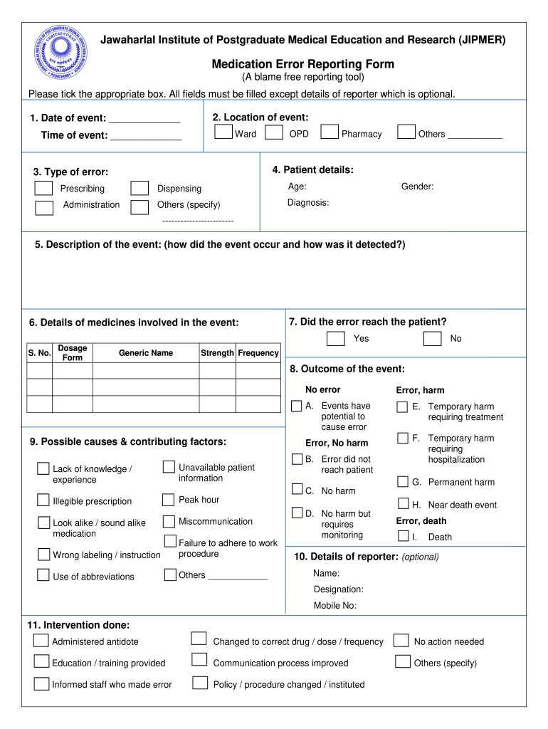 Medication Error Reporting Format