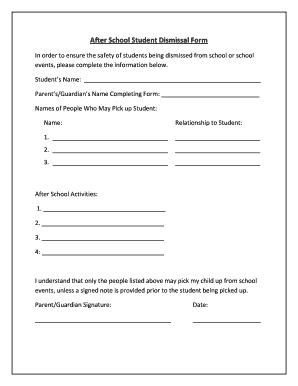 After School Student Dismissal Form