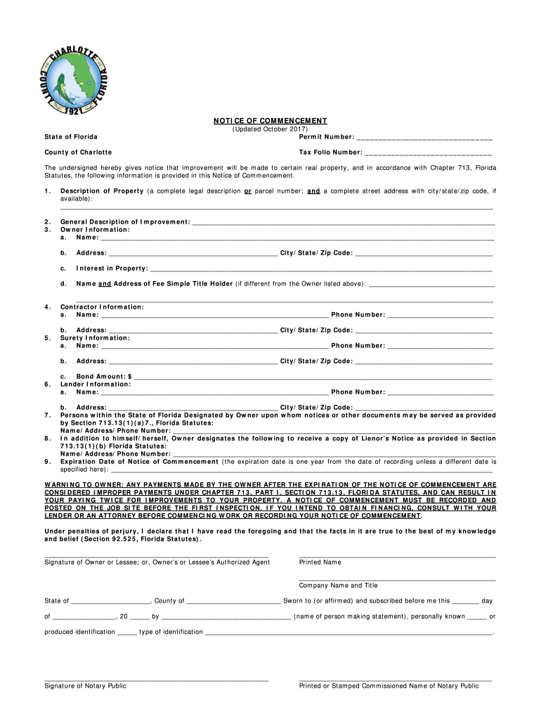  Charlotte County Florida Notice of Commencement Form 2017