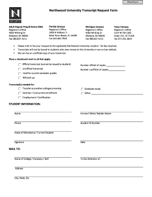 Northwood University Transcript Request  Form