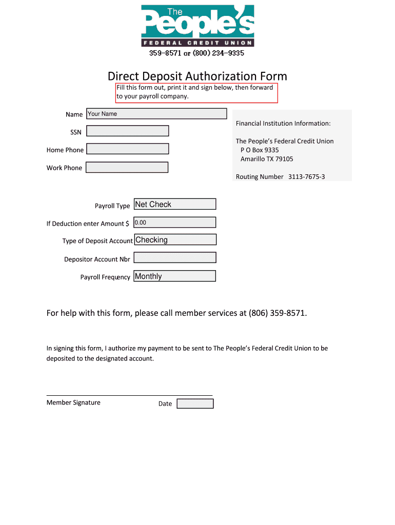 Pffcu Direct Deposit Form