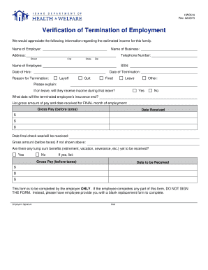 Idaho Health and Welfare Work Verification Form