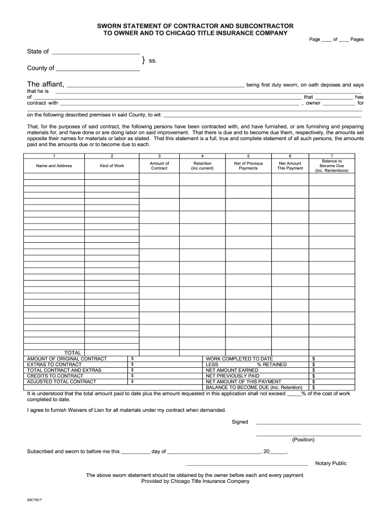 Illinois Sworn Statement Contractor  Form