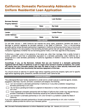  California Domestic Partnership Addendum to Uniform Residential Loan Application 2013-2024