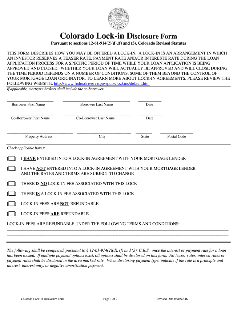  Colorado Lock in Disclosure 2009-2024