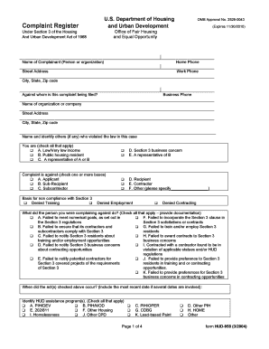 HUD Form 958 Complaint Register PDF Floridahousing