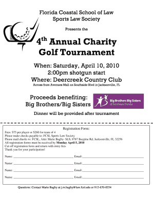 Sports Law Society Golf Tournament Registration Form PDF Fcsl