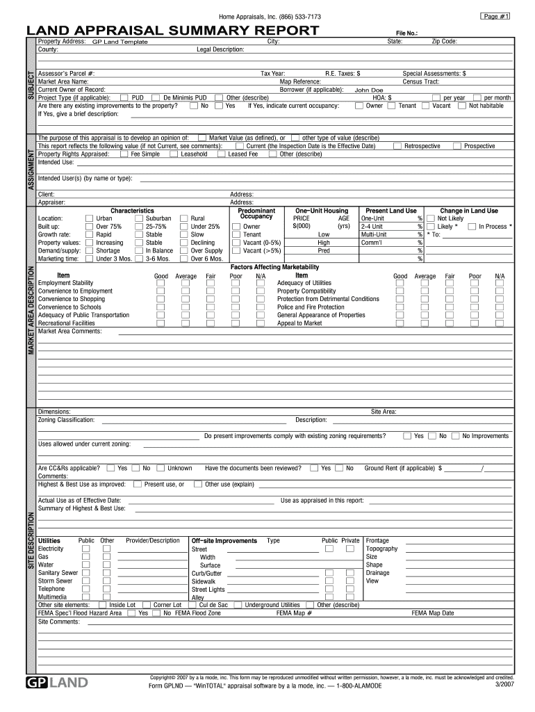 Land Appraisal Template  Form