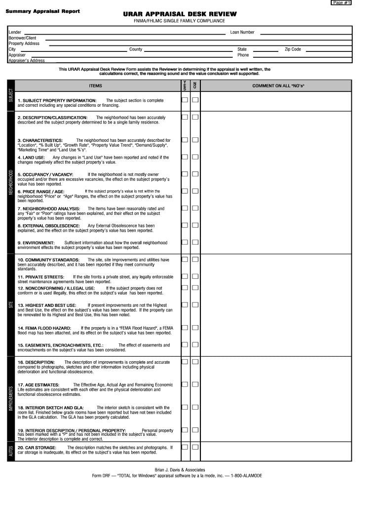 Appraisal Desk Review  Form