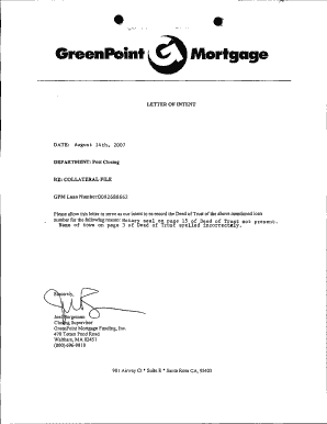 Letter of Intent for Mortgage  Form