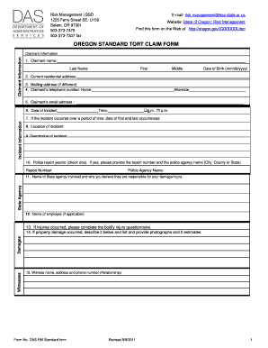 OREGON STANDARD TORT CLAIM FORM Oregon Gov State of