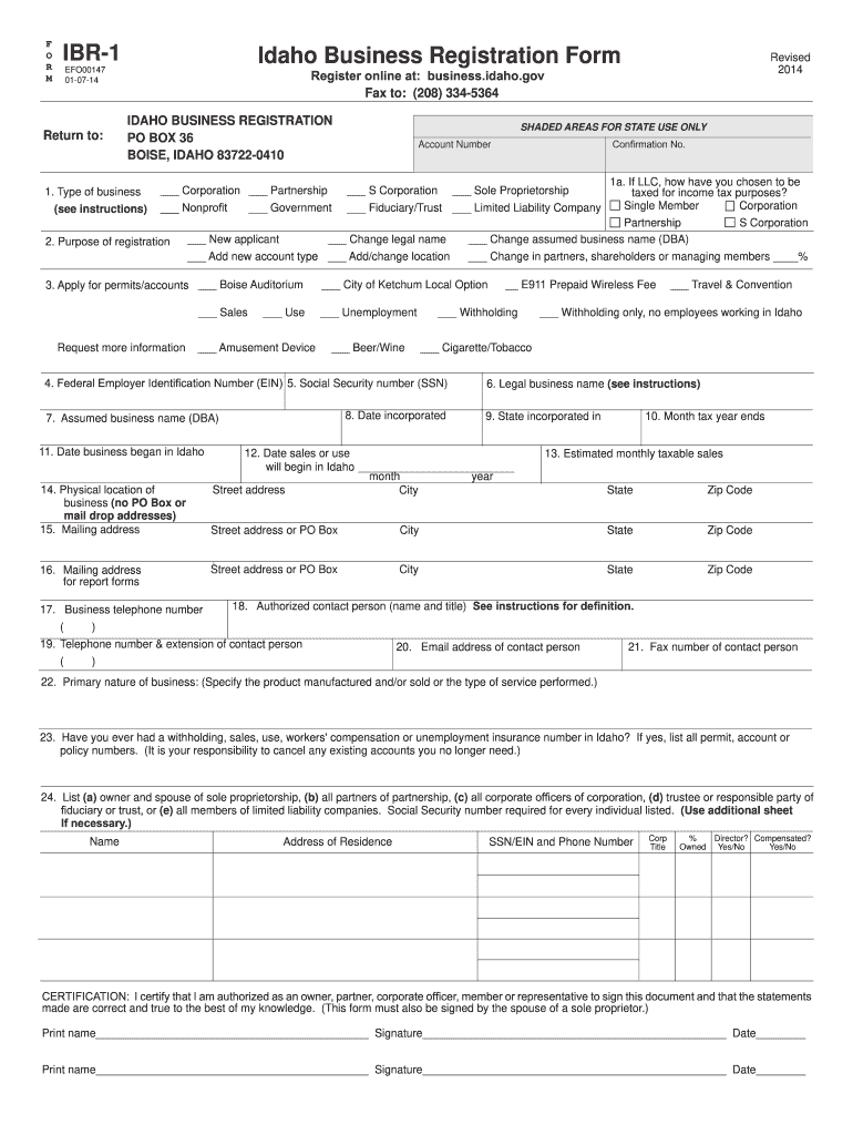 Get and Sign Idaho Business Registration 2014-2022 Form