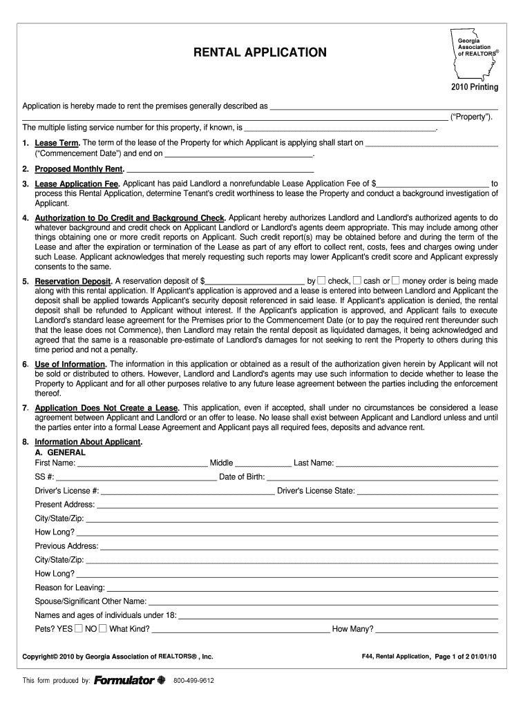 Georgia Rental Application F44  Form