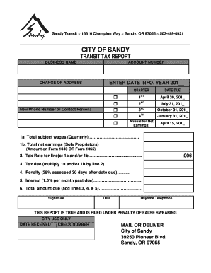 Transit Tax Form City of Sandy